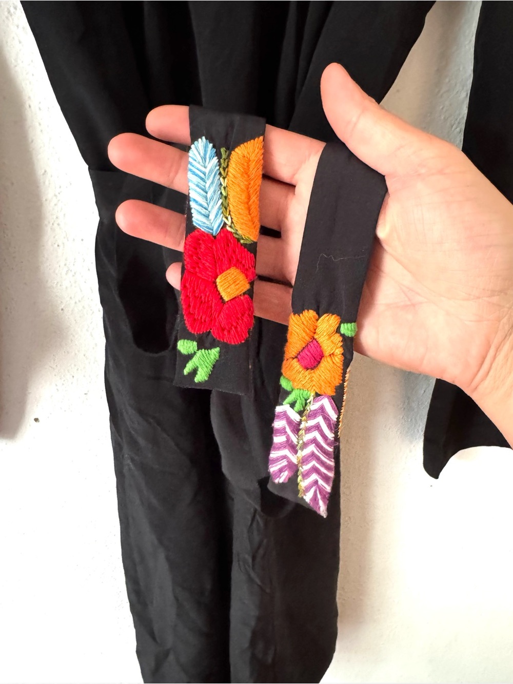 Trina Turk Black Embroidered Tie-Waist Tunic Dress with Colorful Floral Neckline - Picture 2 of 13